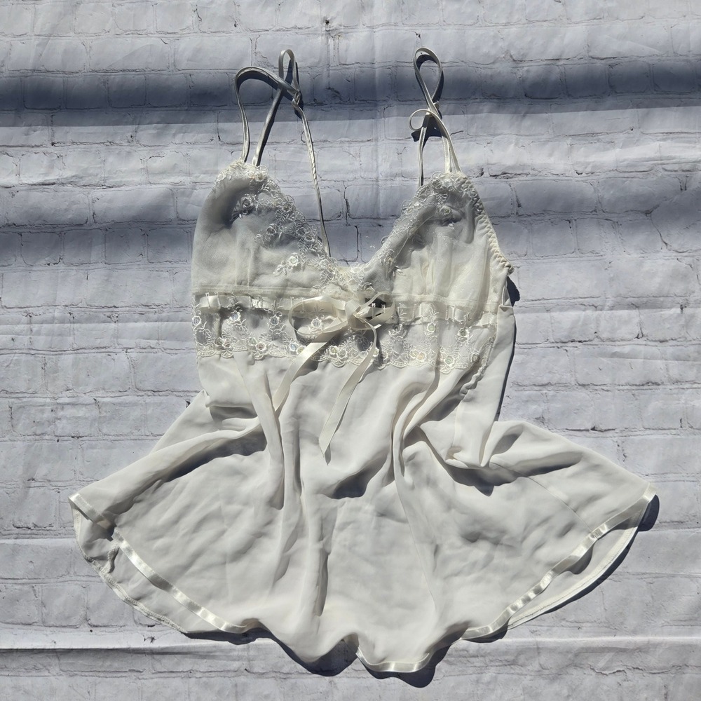 Vintage Secret Treasures White Lace Sequin Babydoll Chemise Wedding lingerie